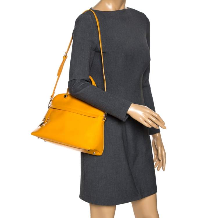 Pre Owned Furla Mustard Leather Piper Dome Satchel