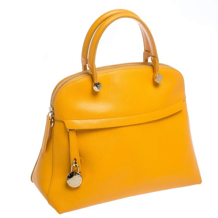 Pre Owned Furla Mustard Leather Piper Dome Satchel