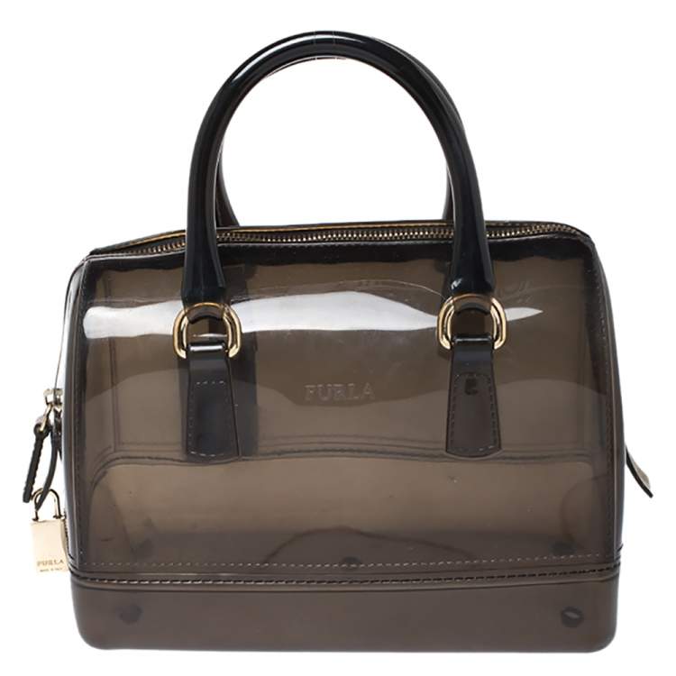 Pre Owned Furla Black Rubber Small Candy Satchel