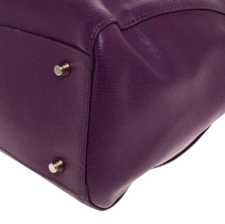 Pre Owned Furla Purple Leather Medium Linda Tote