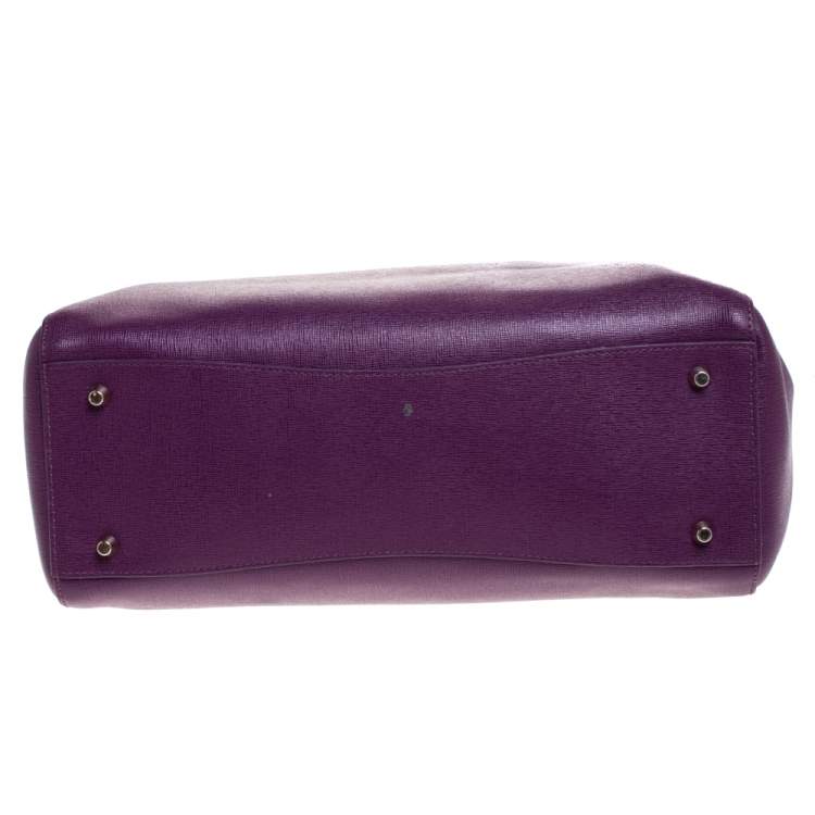 Pre Owned Furla Purple Leather Medium Linda Tote