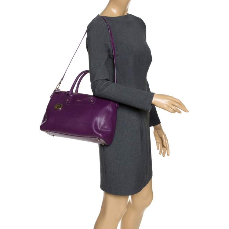 Pre Owned Furla Purple Leather Medium Linda Tote