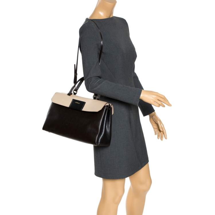 Pre Owned Furla Bicolor Leather Top Handle Bag