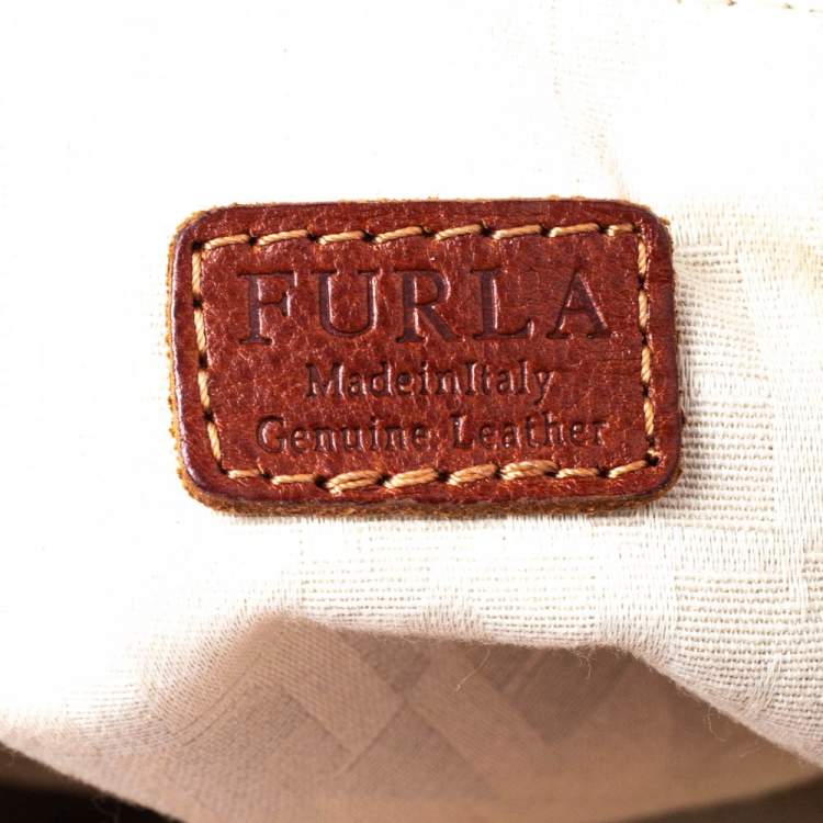 Pre Owned Furla Orange Ostrich Embossed Leather Shopper Tote