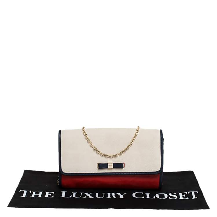 Pre Owned Furla Bicolor Leather Flap Chain Shoulder Bag