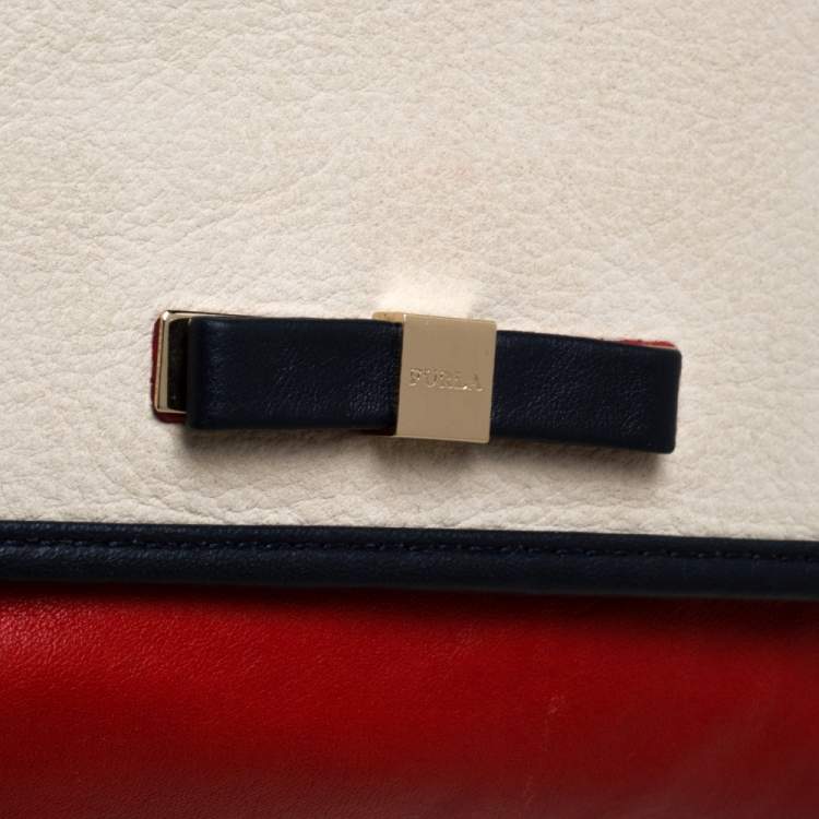 Pre Owned Furla Bicolor Leather Flap Chain Shoulder Bag