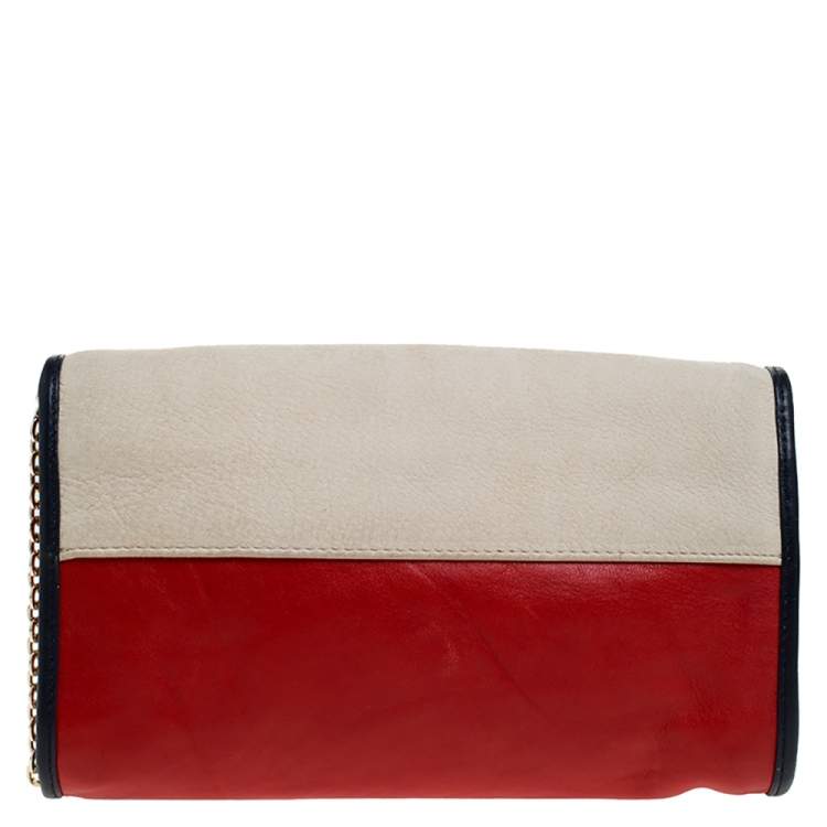 Pre Owned Furla Bicolor Leather Flap Chain Shoulder Bag