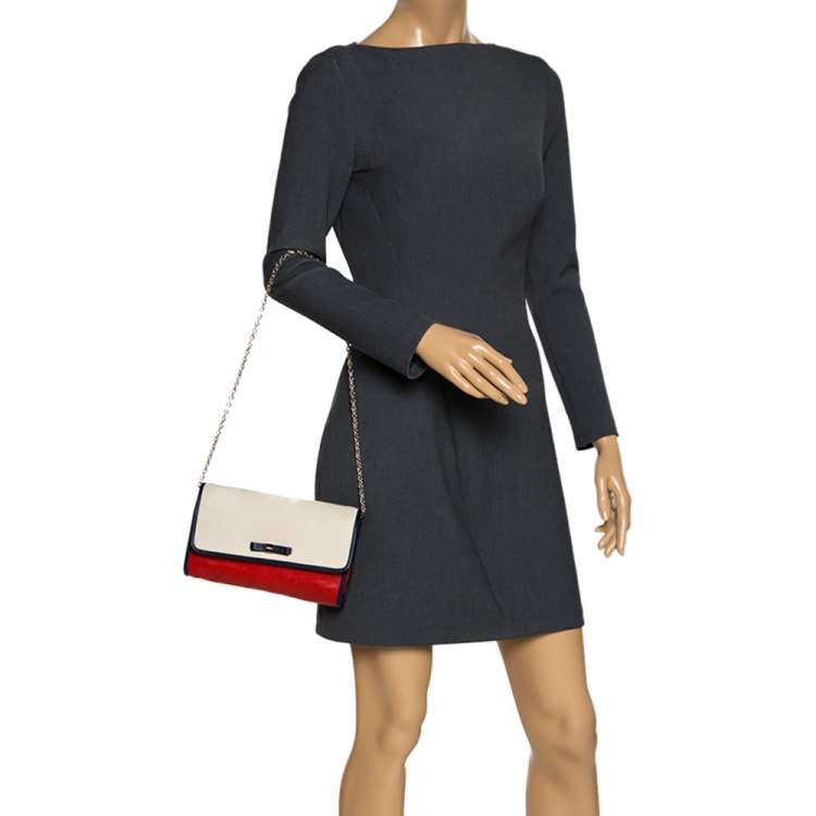 Pre Owned Furla Bicolor Leather Flap Chain Shoulder Bag