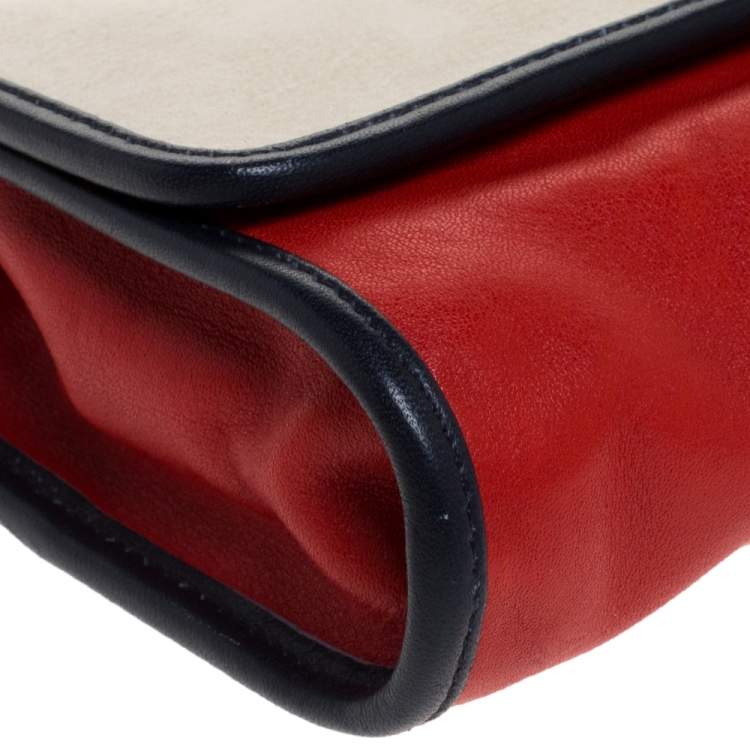 Pre Owned Furla Bicolor Leather Flap Chain Shoulder Bag
