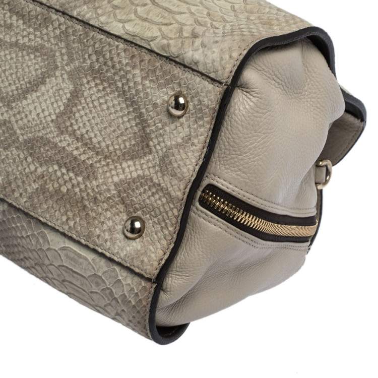 Pre Owned Furla Beige Python Embossed Leather Talia Satchel