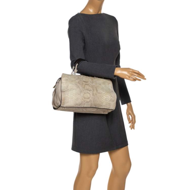 Pre Owned Furla Beige Python Embossed Leather Talia Satchel