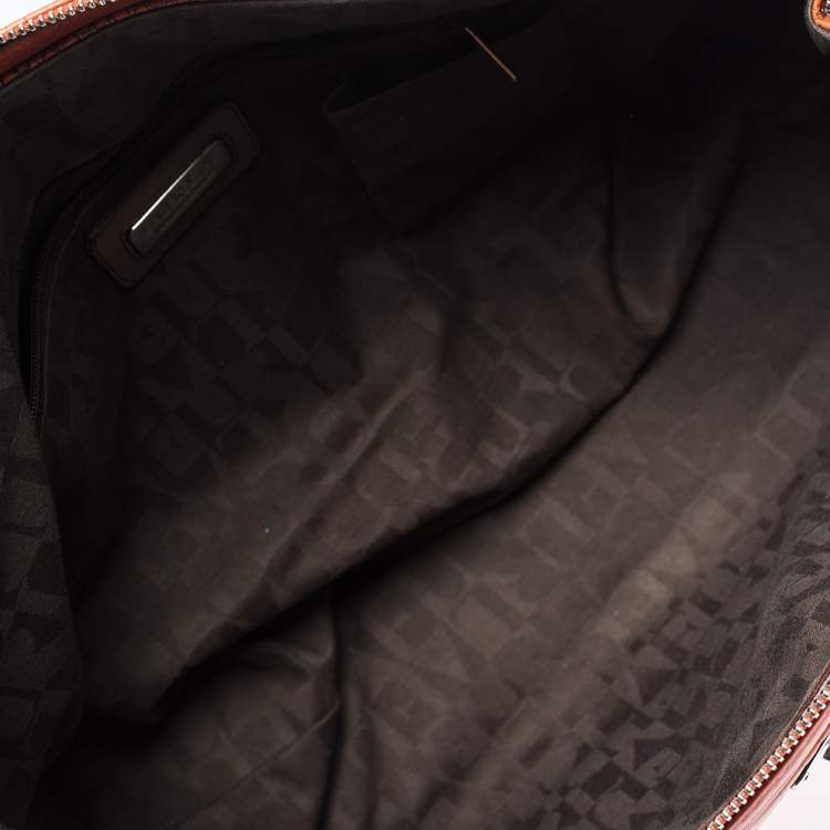 Pre Owned Furla Orange/Brown Croc Embossed Leather Satchel 