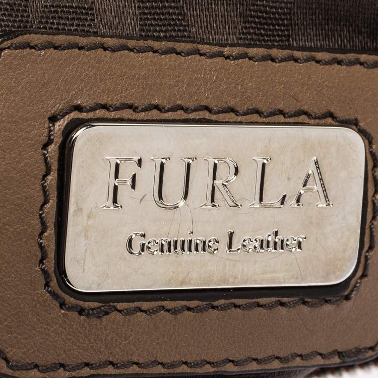 Pre Owned Furla Orange/Brown Croc Embossed Leather Satchel 