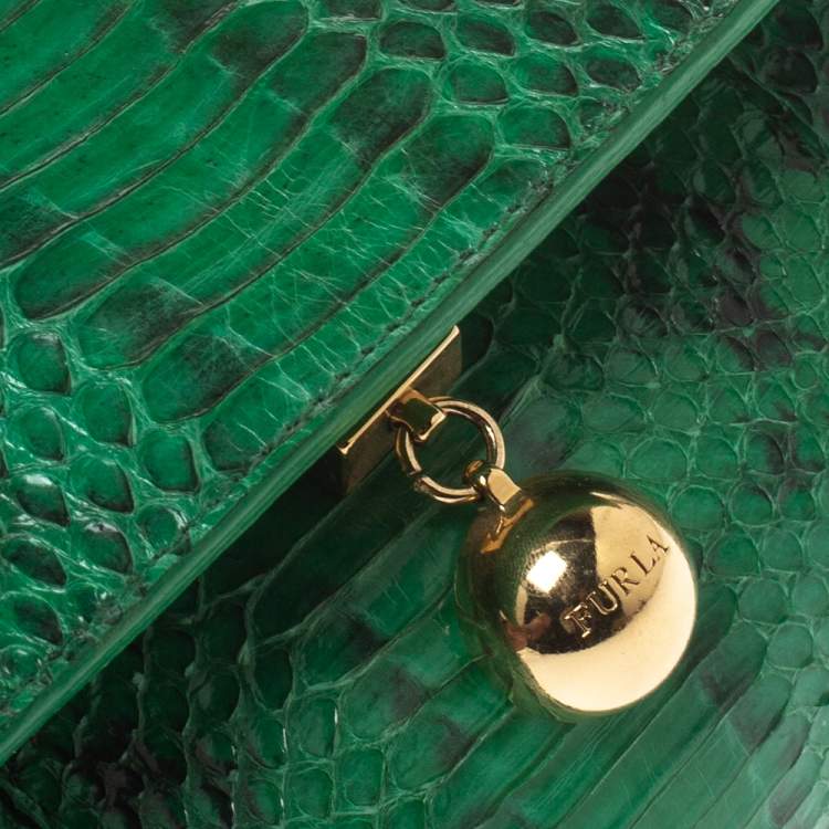 Pre Owned Furla Green Python Chain Clutch