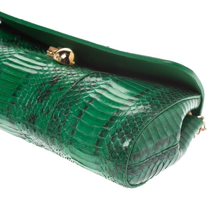 Pre Owned Furla Green Python Chain Clutch