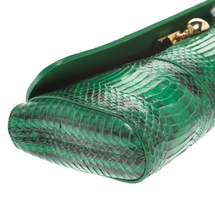 Pre Owned Furla Green Python Chain Clutch
