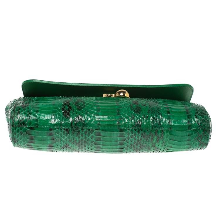 Pre Owned Furla Green Python Chain Clutch