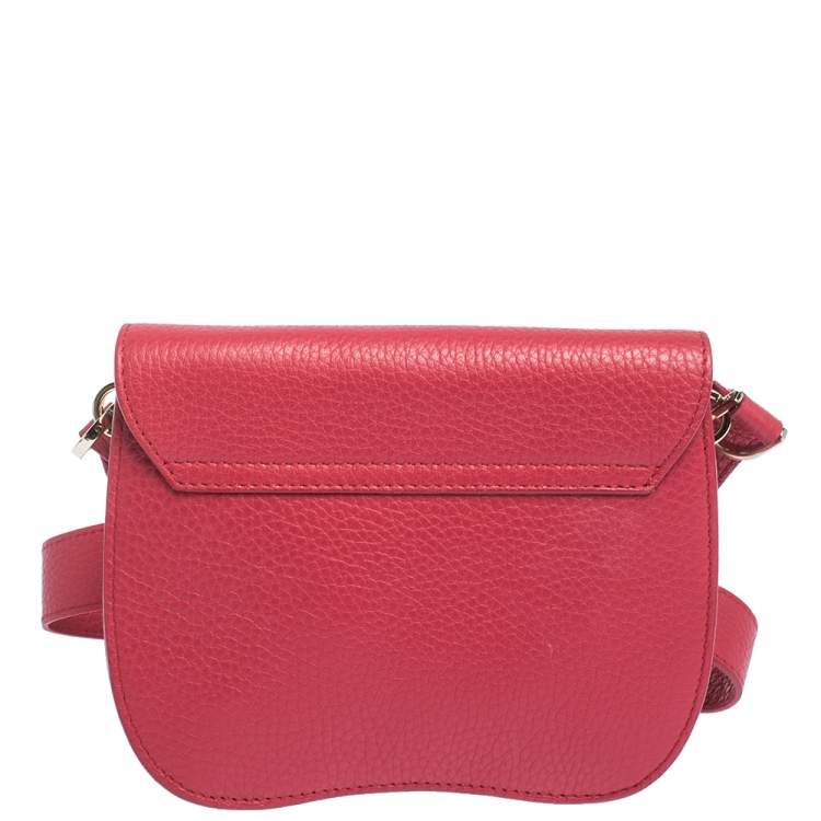 Pre Owned Furla  Leather Red Leather Flap Crossbody Bag