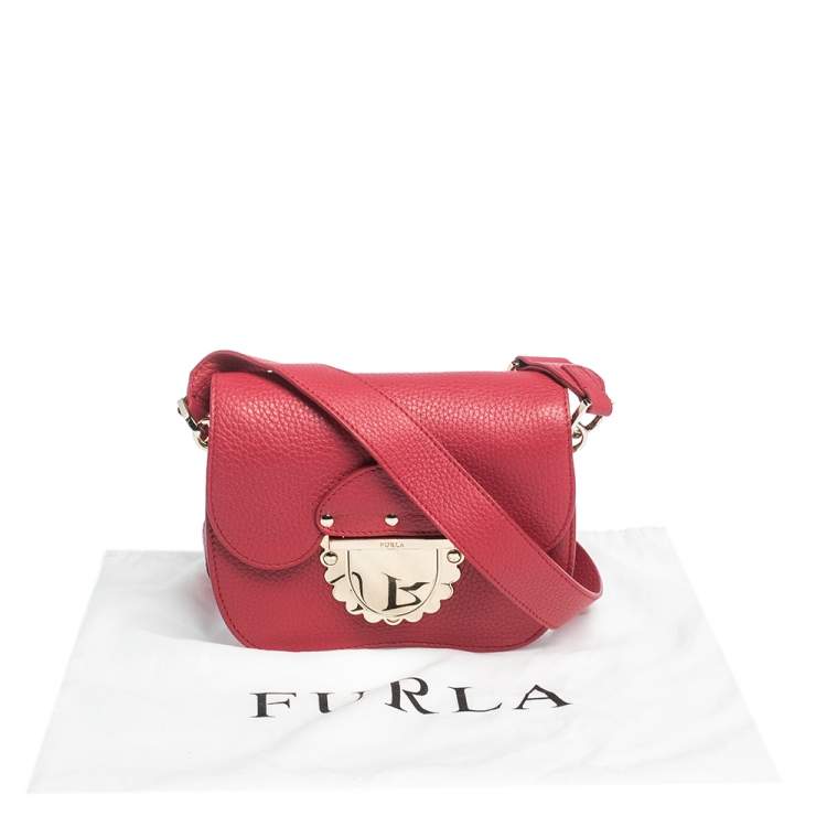 Pre Owned Furla  Leather Red Leather Flap Crossbody Bag