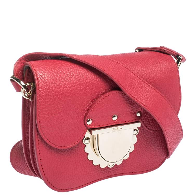 Pre Owned Furla  Leather Red Leather Flap Crossbody Bag
