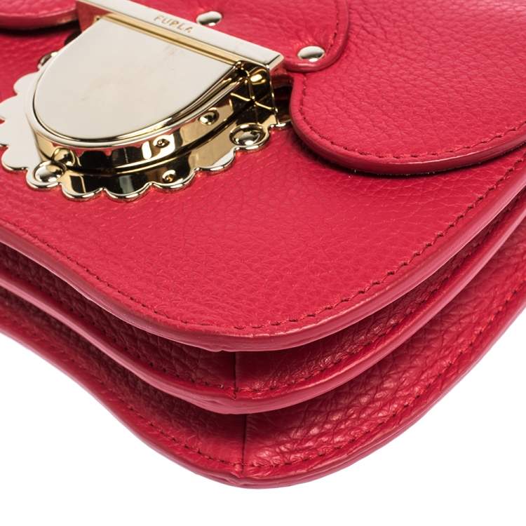 Pre Owned Furla  Leather Red Leather Flap Crossbody Bag