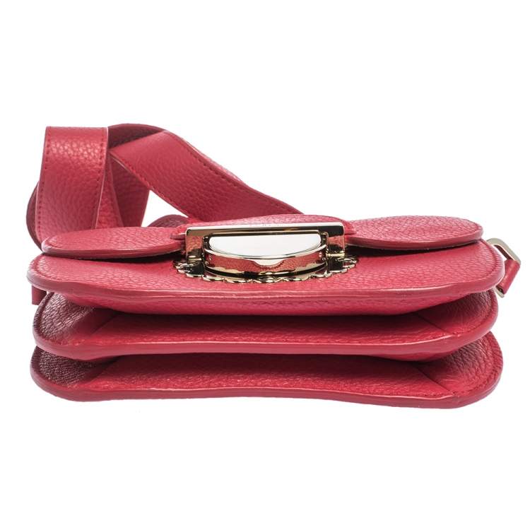 Pre Owned Furla  Leather Red Leather Flap Crossbody Bag