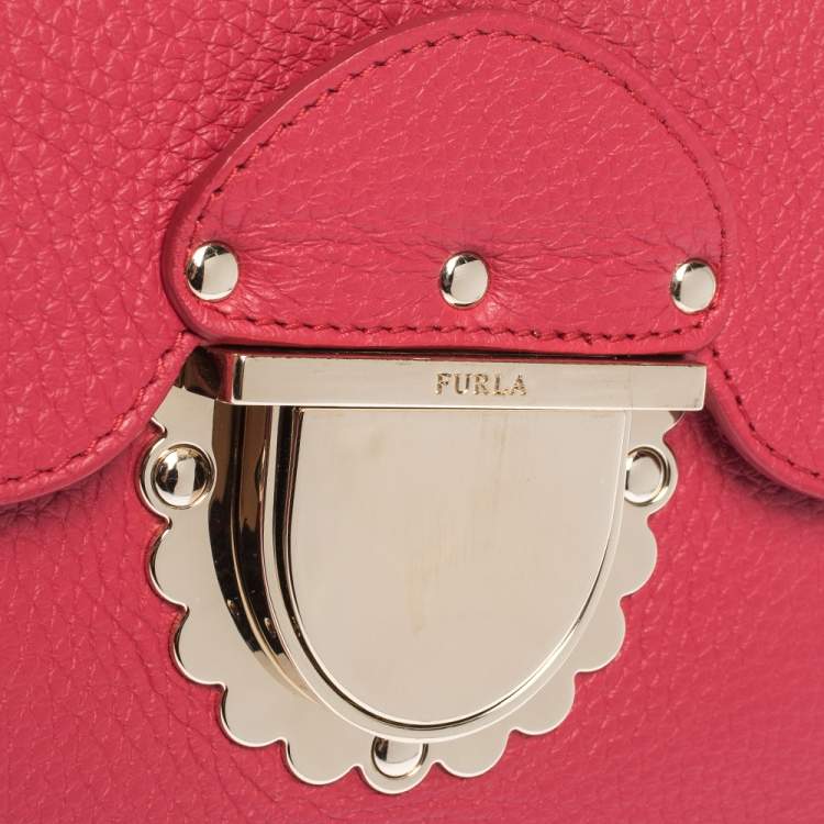 Pre Owned Furla  Leather Red Leather Flap Crossbody Bag