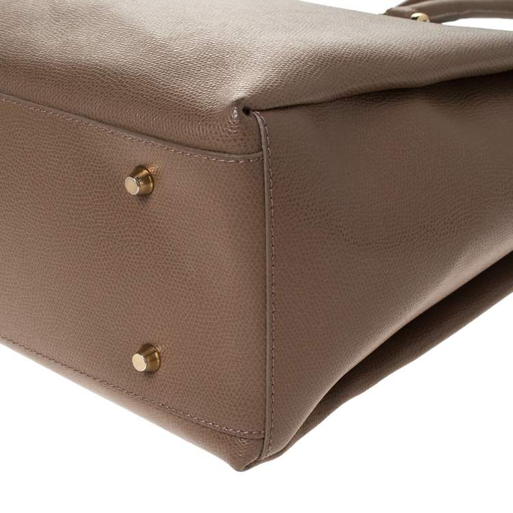 Pre Owned Furla Dark Beige Leather Double Zip Tote