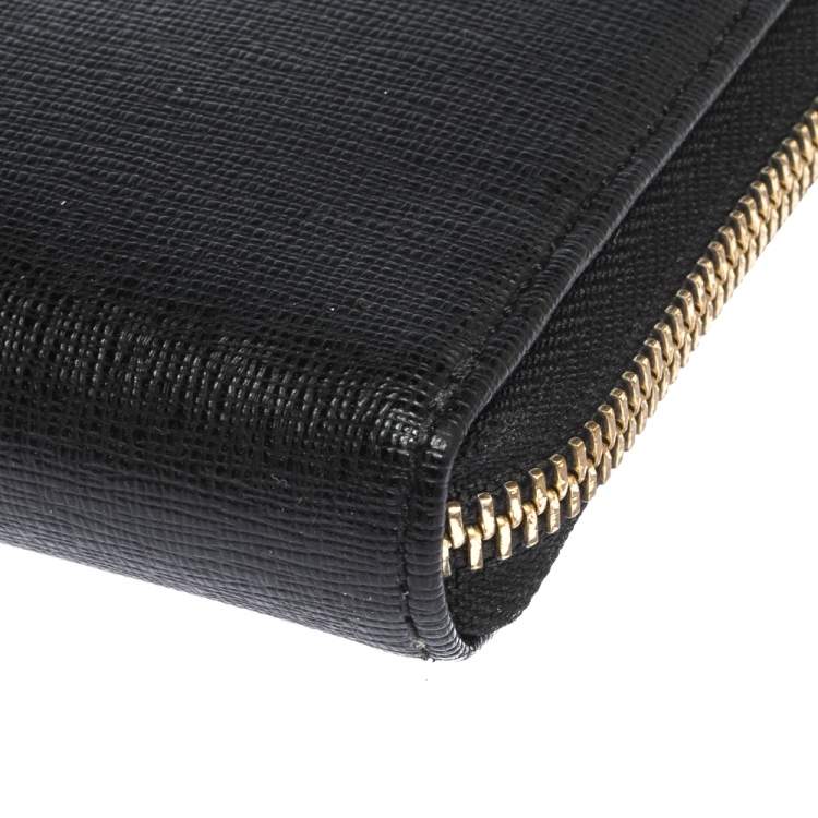 Pre Owned Furla Black Leather Zip Around Wallet