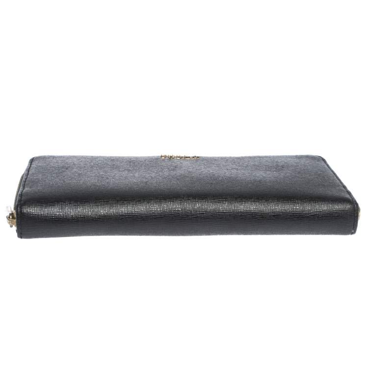 Pre Owned Furla Black Leather Zip Around Wallet