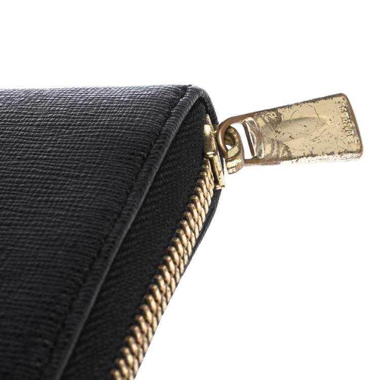 Pre Owned Furla Black Leather Zip Around Wallet