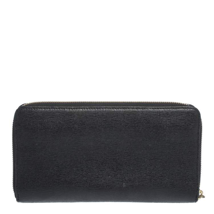 Pre Owned Furla Black Leather Zip Around Wallet