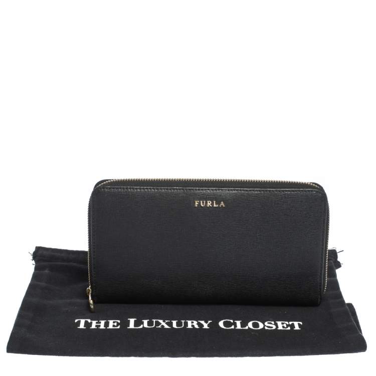 Pre Owned Furla Black Leather Zip Around Wallet