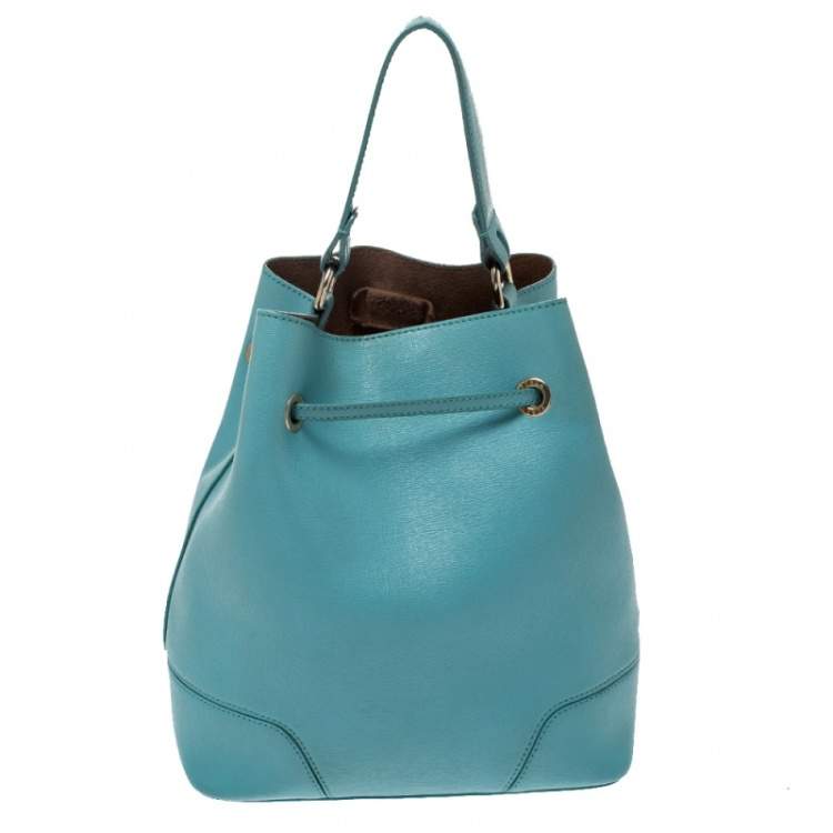 Pre Owned Furla Blue Leather Stacy Drawstring Bucket Bag