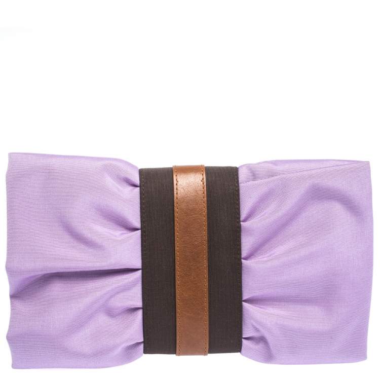 Pre Owned Furla Lavander/Brown Canvas and Leather Bow Clutch