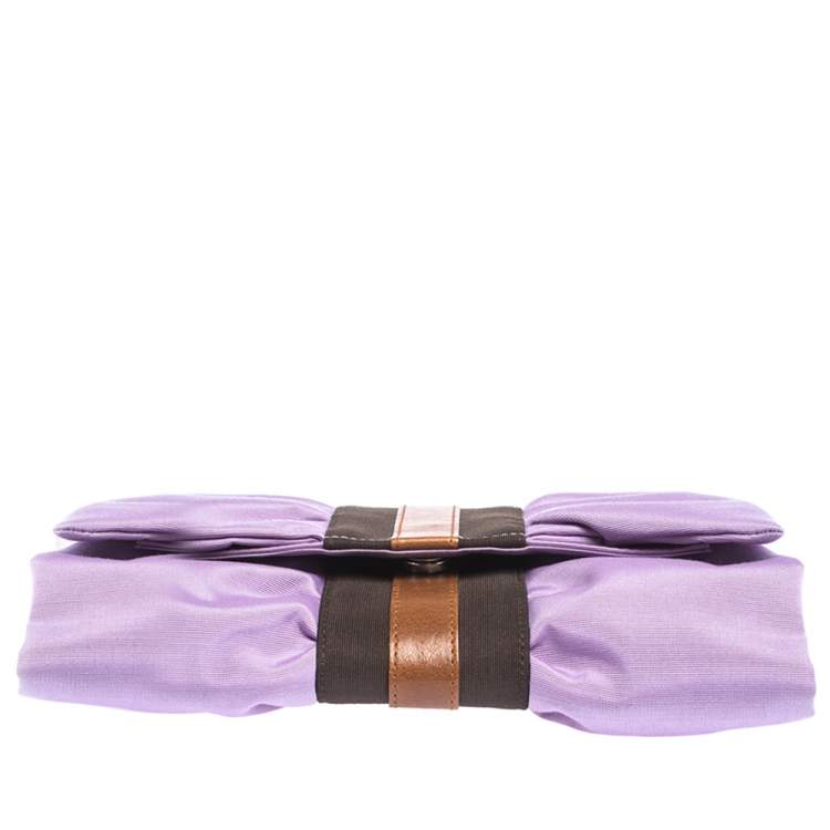 Pre Owned Furla Lavander/Brown Canvas and Leather Bow Clutch