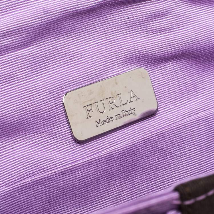 Pre Owned Furla Lavander/Brown Canvas and Leather Bow Clutch