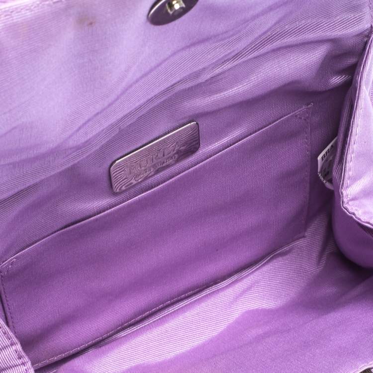 Pre Owned Furla Lavander/Brown Canvas and Leather Bow Clutch