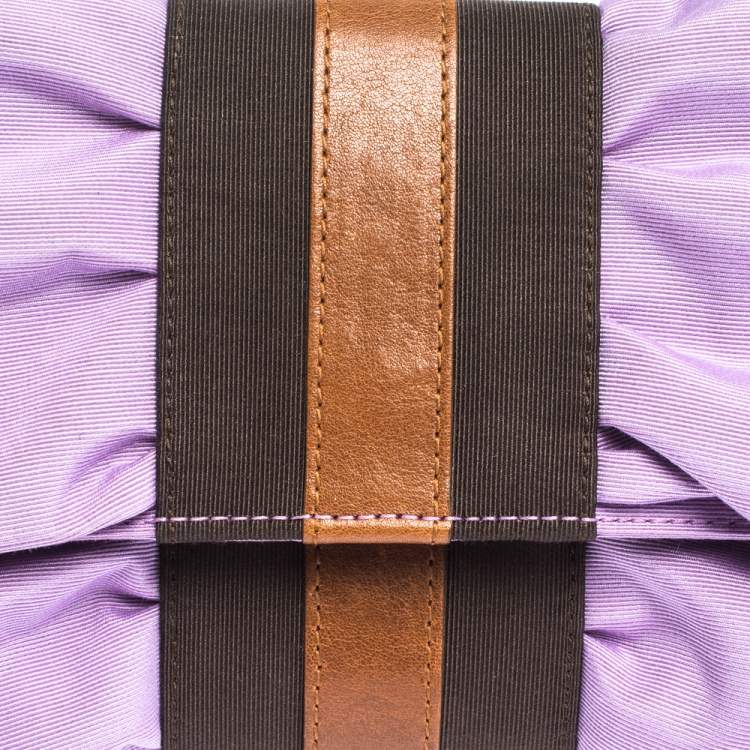 Pre Owned Furla Lavander/Brown Canvas and Leather Bow Clutch