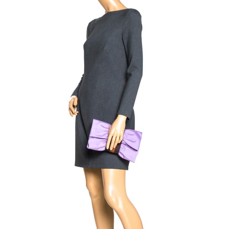 Pre Owned Furla Lavander/Brown Canvas and Leather Bow Clutch
