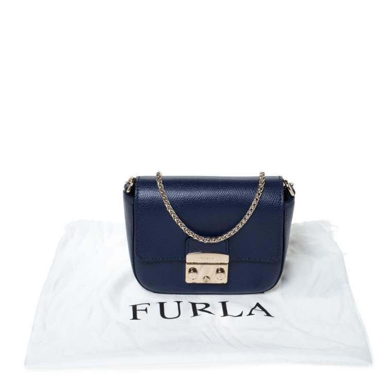 مملوكة مسبقًا Furla Navy Blue Leather Micro Metropolis Shoulder Bag