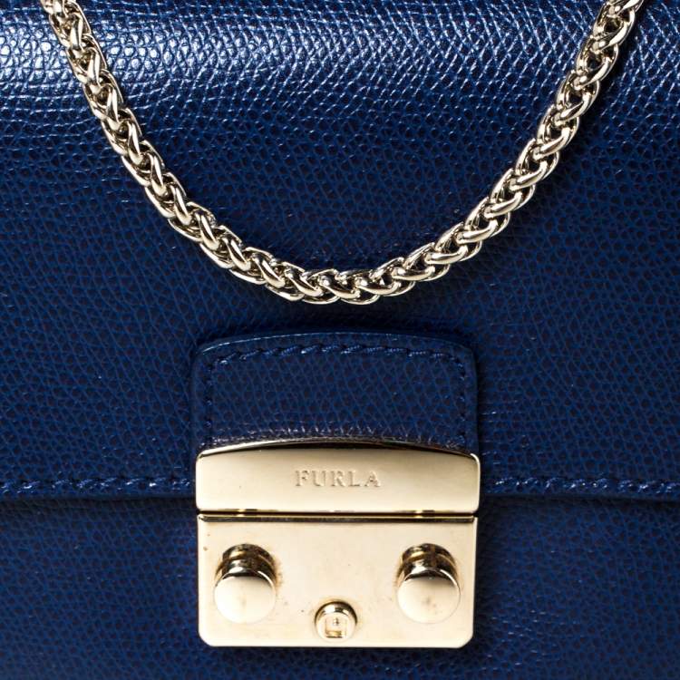 مملوكة مسبقًا Furla Navy Blue Leather Micro Metropolis Shoulder Bag