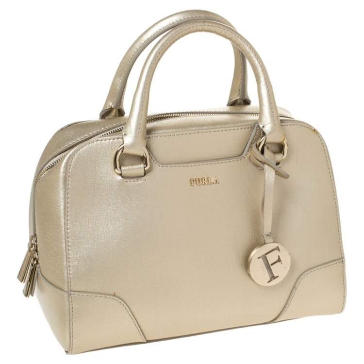 Pre Owned Furla Gold Leather Tessa Satchel