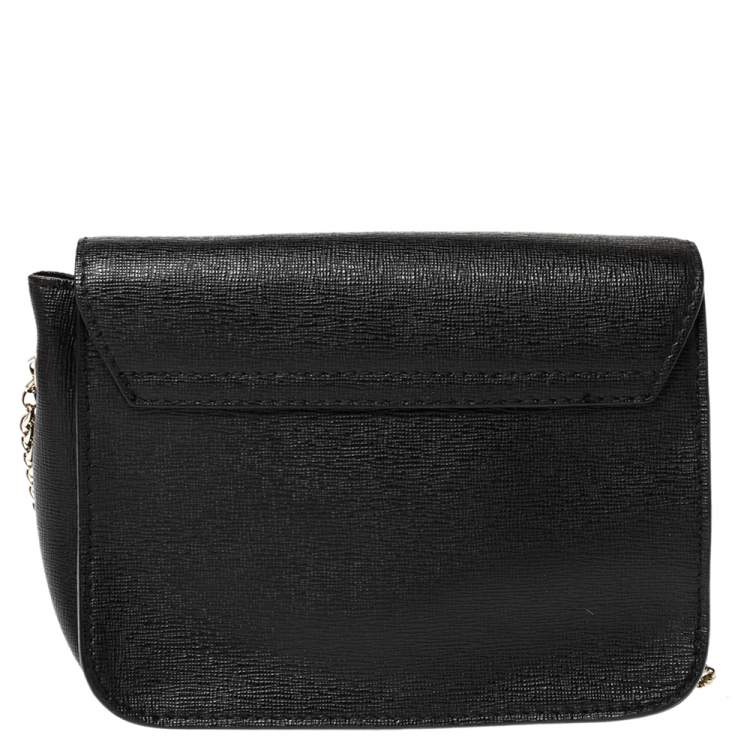 Pre Owned Furla Black Leather Mini Metropolis Chain Crossbody Bag