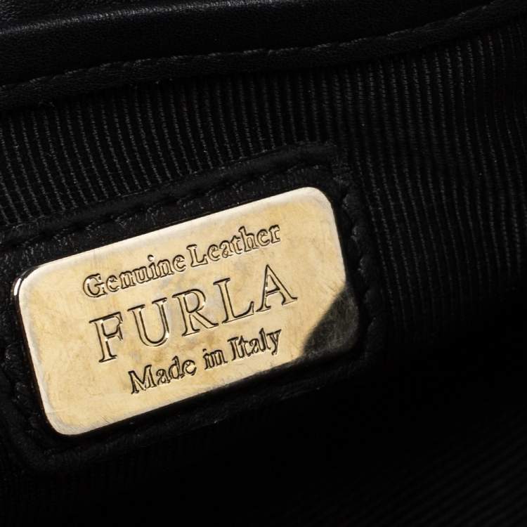 Pre Owned Furla Black Leather Mini Metropolis Chain Crossbody Bag