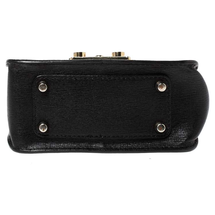 Pre Owned Furla Black Leather Mini Metropolis Chain Crossbody Bag