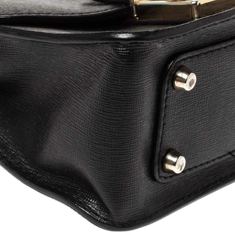 Pre Owned Furla Black Leather Mini Metropolis Chain Crossbody Bag