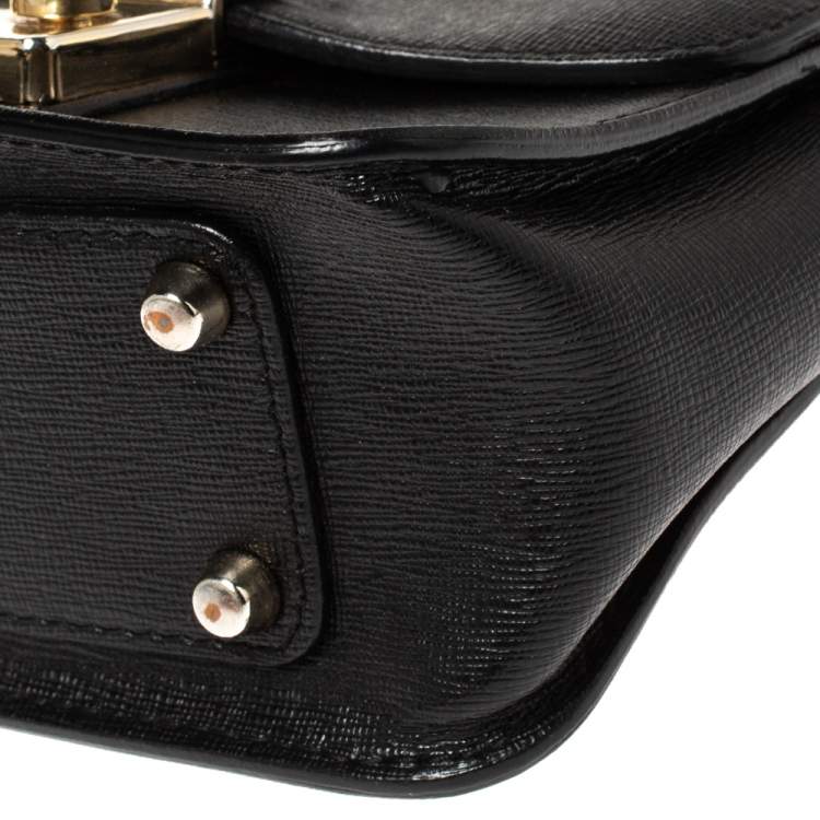 Pre Owned Furla Black Leather Mini Metropolis Chain Crossbody Bag