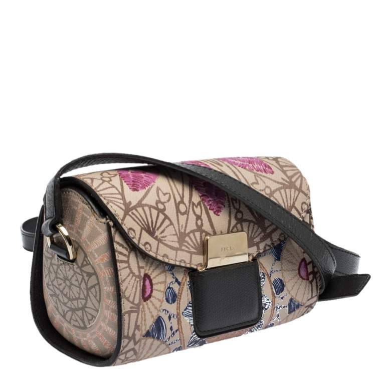 Pre Owned Furla Multicolor Printed Coated Canvas Flap Crossbody Bag