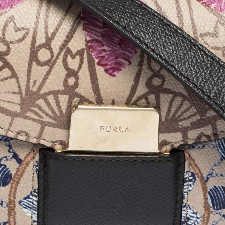 Pre Owned Furla Multicolor Printed Coated Canvas Flap Crossbody Bag